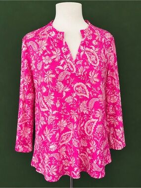 Scarlett Pink Paisley Split-Neck Tunic